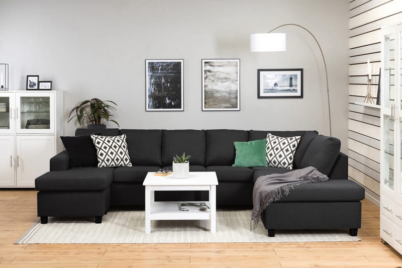 Crazy 5-sits Högervänd U-formad X-Large Soffa med Divan och Schäslong i Tyg - Antracit - Möbler - Soffa - U-soffa