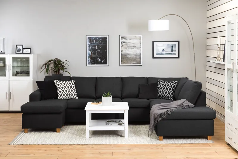 Crazy 5-sits Högervänd U-formad X-Large Soffa med Divan och Schäslong i Tyg - Antracit - Möbler - Soffa - U-soffa