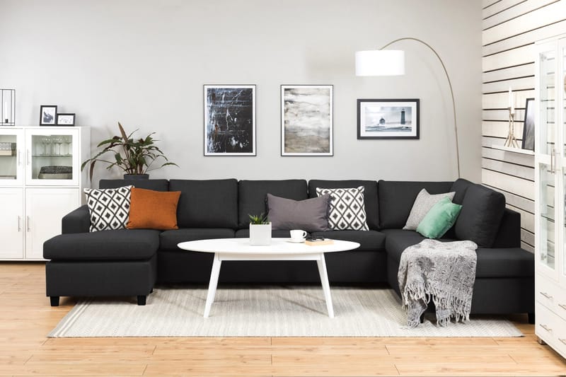 Crazy 5-sits Högervänd U-formad X-Large Soffa med Divan och Schäslong i Tyg - Antracit - Möbler - Soffa - U-soffa