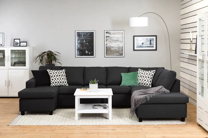 Crazy 5-sits Högervänd U-formad X-Large Soffa med Divan och Schäslong i Tyg - Antracit - Möbler - Soffa - U-soffa