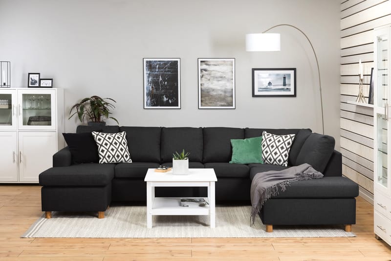 Crazy 5-sits Högervänd U-formad X-Large Soffa med Divan och Schäslong i Tyg - Antracit - Möbler - Soffa - U-soffa