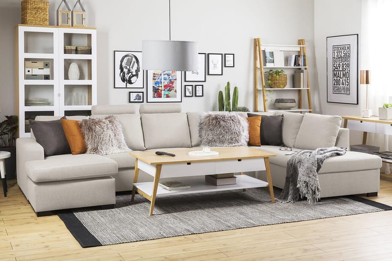Crazy 5-sits Högervänd U-formad X-Large Soffa med Divan och Schäslong i Tyg - Beige - Möbler - Soffa - U-soffa