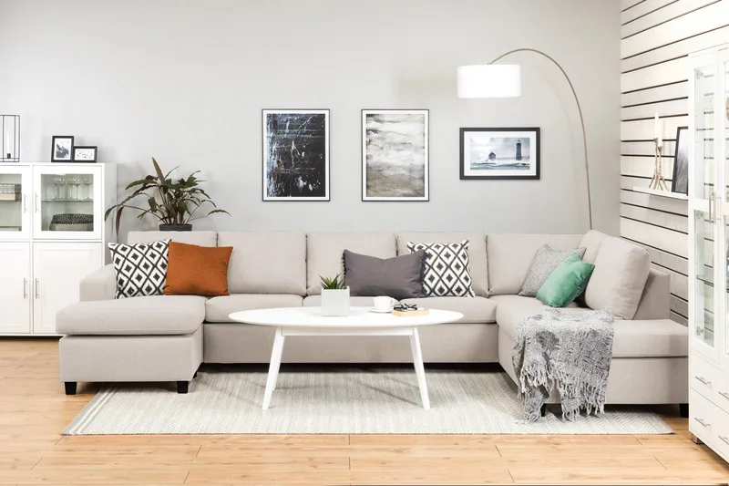 Crazy 5-sits Högervänd U-formad X-Large Soffa med Divan och Schäslong i Tyg - Beige - Möbler - Soffa - U-soffa