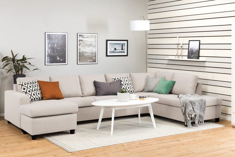 Crazy 5-sits Högervänd U-formad X-Large Soffa med Divan och Schäslong i Tyg - Beige - Möbler - Soffa - U-soffa