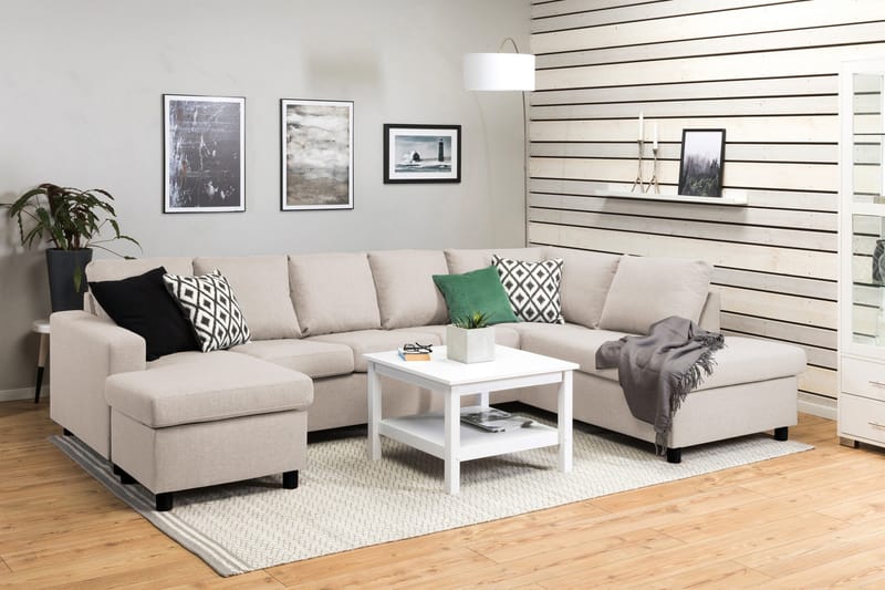 Crazy 5-sits Högervänd U-formad X-Large Soffa med Divan och Schäslong i Tyg - Beige - Möbler - Soffa - U-soffa