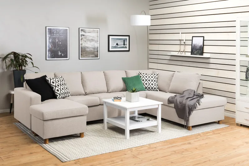 Crazy 5-sits Högervänd U-formad X-Large Soffa med Divan och Schäslong i Tyg - Beige - Möbler - Soffa - U-soffa