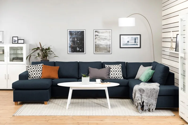 Crazy 5-sits Högervänd U-formad X-Large Soffa med Divan och Schäslong i Tyg - Blå - Möbler - Soffa - U-soffa