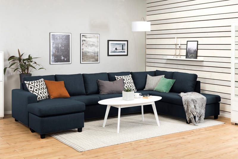 Crazy 5-sits Högervänd U-formad X-Large Soffa med Divan och Schäslong i Tyg - Blå - Möbler - Soffa - U-soffa
