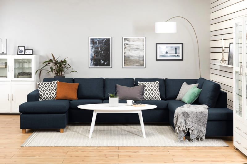 Crazy 5-sits Högervänd U-formad X-Large Soffa med Divan och Schäslong i Tyg - Blå - Möbler - Soffa - U-soffa