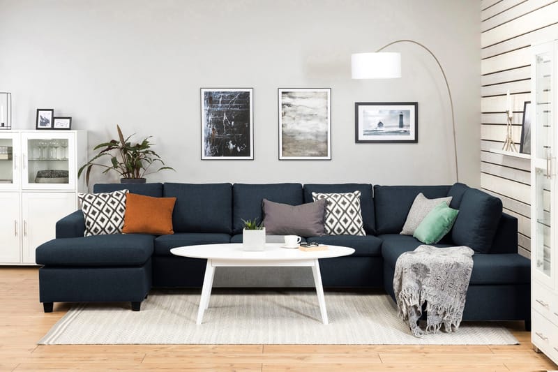 Crazy 5-sits Högervänd U-formad X-Large Soffa med Divan och Schäslong i Tyg - Blå - Möbler - Soffa - U-soffa