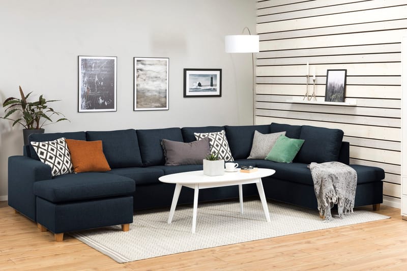 Crazy 5-sits Högervänd U-formad X-Large Soffa med Divan och Schäslong i Tyg - Blå - Möbler - Soffa - U-soffa