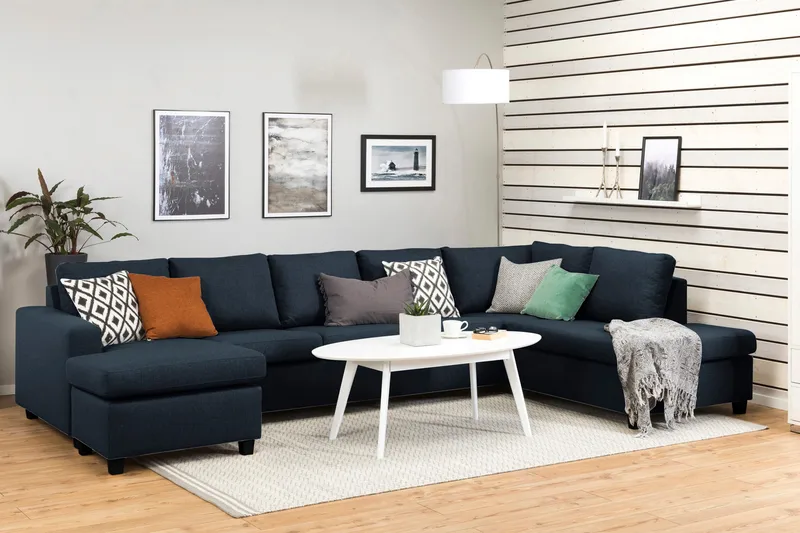 Crazy 5-sits Högervänd U-formad X-Large Soffa med Divan och Schäslong i Tyg - Blå - Möbler - Soffa - U-soffa