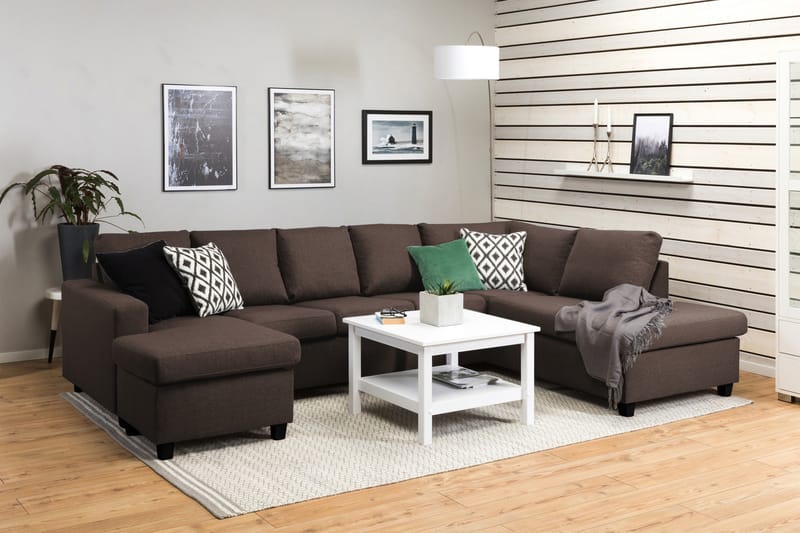 Crazy 5-sits Högervänd U-formad X-Large Soffa med Divan och Schäslong i Tyg - Brun - Möbler - Soffa - U-soffa