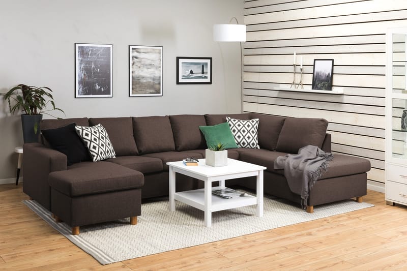 Crazy 5-sits Högervänd U-formad X-Large Soffa med Divan och Schäslong i Tyg - Brun - Möbler - Soffa - U-soffa