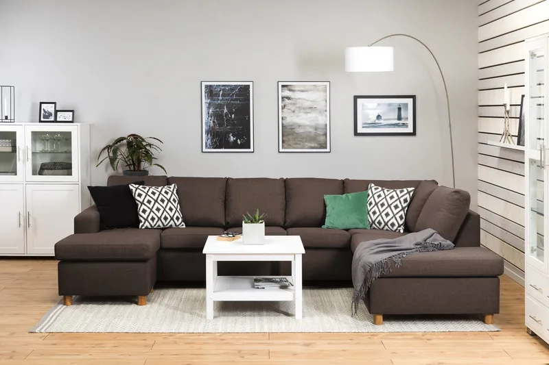 Crazy 5-sits Högervänd U-formad X-Large Soffa med Divan och Schäslong i Tyg - Brun - Möbler - Soffa - U-soffa