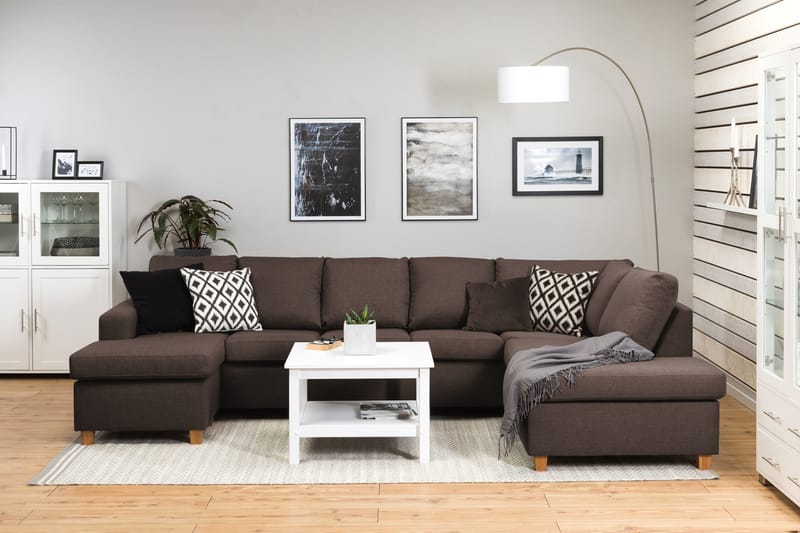 Crazy 5-sits Högervänd U-formad X-Large Soffa med Divan och Schäslong i Tyg - Brun - Möbler - Soffa - U-soffa