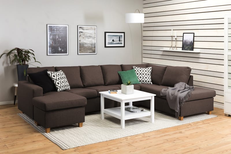 Crazy 5-sits Högervänd U-formad X-Large Soffa med Divan och Schäslong i Tyg - Brun - Möbler - Soffa - U-soffa