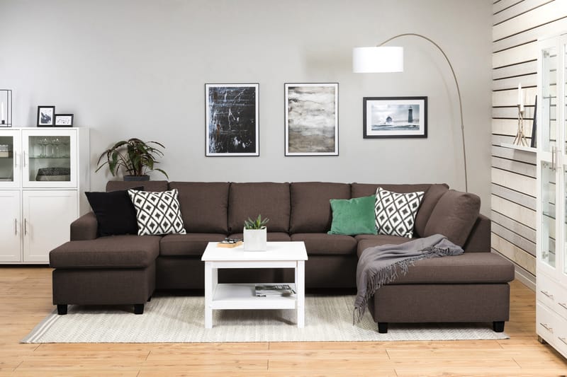 Crazy 5-sits Högervänd U-formad X-Large Soffa med Divan och Schäslong i Tyg - Brun - Möbler - Soffa - U-soffa