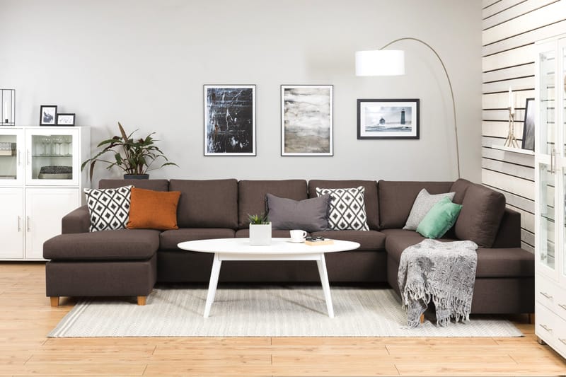 Crazy 5-sits Högervänd U-formad X-Large Soffa med Divan och Schäslong i Tyg - Brun - Möbler - Soffa - U-soffa