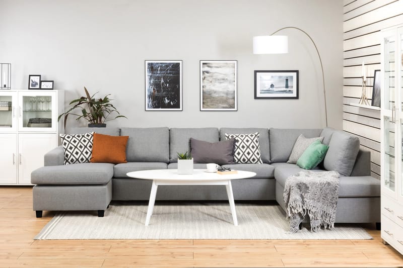 Crazy 5-sits Högervänd U-formad X-Large Soffa med Divan och Schäslong i Tyg - Grå - Möbler - Soffa - U-soffa