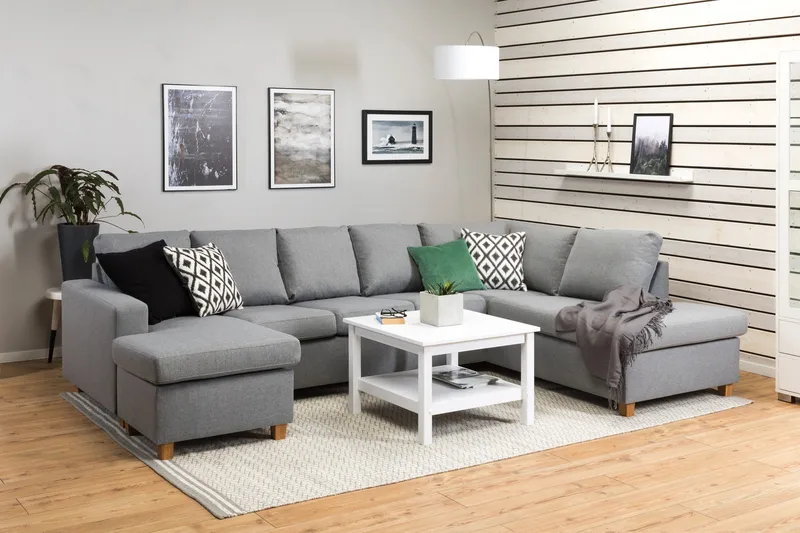 Crazy 5-sits Högervänd U-formad X-Large Soffa med Divan och Schäslong i Tyg - Grå - Möbler - Soffa - U-soffa