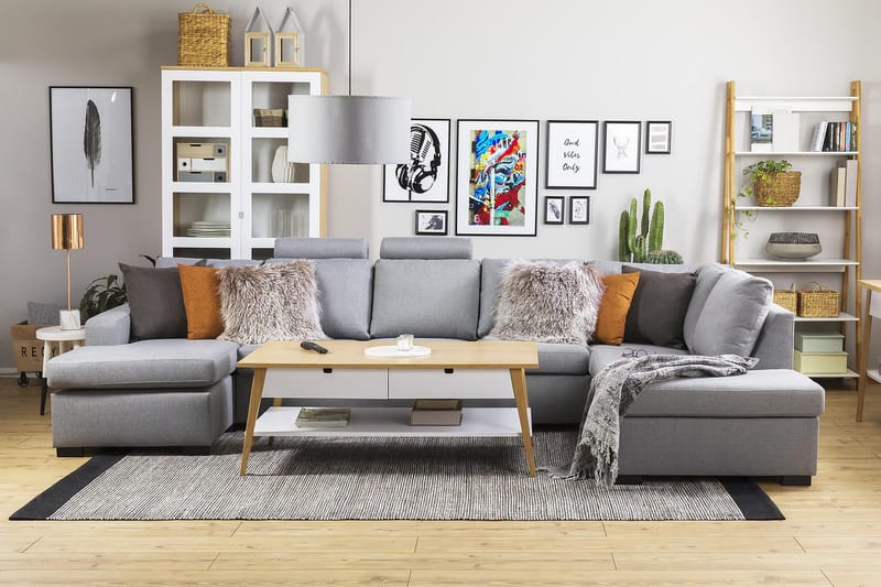 Crazy 5-sits Högervänd U-formad X-Large Soffa med Divan och Schäslong i Tyg - Grå - Möbler - Soffa - U-soffa