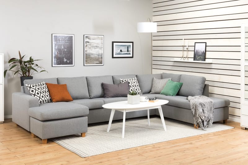 Crazy 5-sits Högervänd U-formad X-Large Soffa med Divan och Schäslong i Tyg - Grå - Möbler - Soffa - U-soffa