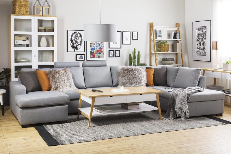 Crazy 5-sits Högervänd U-formad X-Large Soffa med Divan och Schäslong i Tyg - Grå - Möbler - Soffa - U-soffa