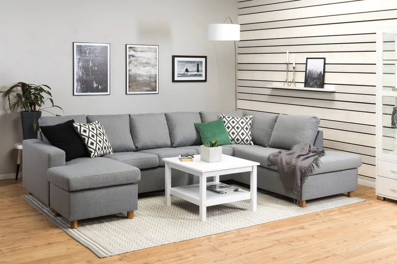 Crazy 5-sits Högervänd U-formad X-Large Soffa med Divan och Schäslong i Tyg - Grå - Möbler - Soffa - U-soffa