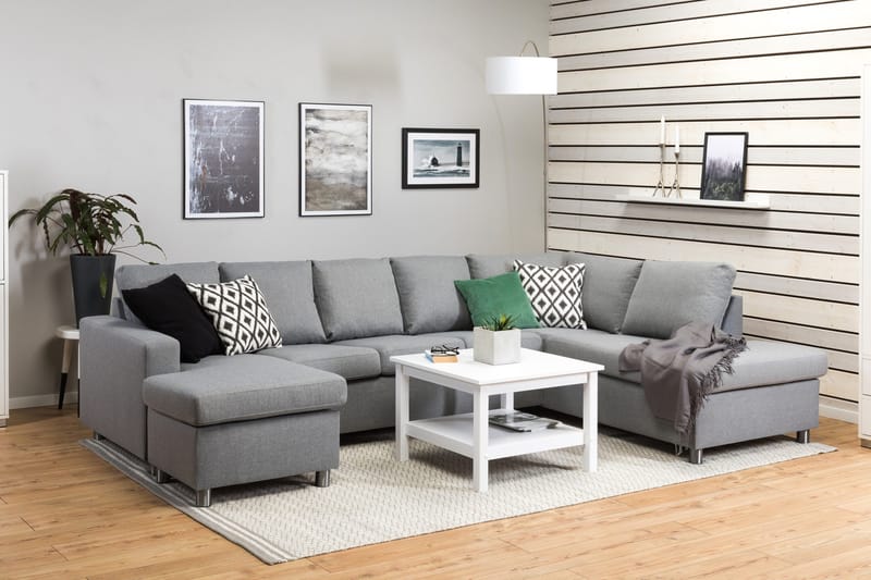 Crazy 5-sits Högervänd U-formad X-Large Soffa med Divan och Schäslong i Tyg - Grå - Möbler - Soffa - U-soffa