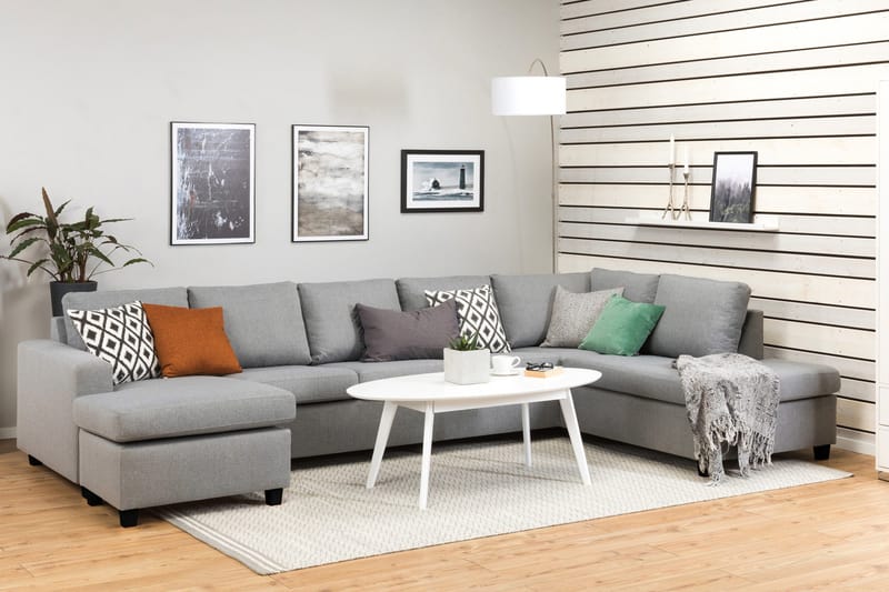 Crazy 5-sits Högervänd U-formad X-Large Soffa med Divan och Schäslong i Tyg - Grå - Möbler - Soffa - U-soffa