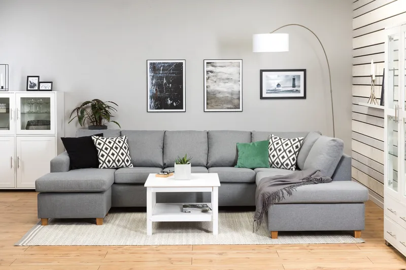 Crazy 5-sits Högervänd U-formad X-Large Soffa med Divan och Schäslong i Tyg - Grå - Möbler - Soffa - U-soffa