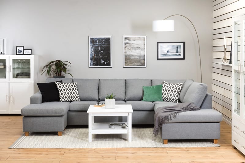 Crazy 5-sits Högervänd U-formad X-Large Soffa med Divan och Schäslong i Tyg - Grå - Möbler - Soffa - U-soffa