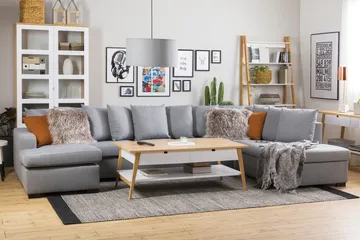 Crazy 5-sits Högervänd U-formad X-Large Soffa med Divan och Schäslong i Tyg inkl Kuvertkuddar - Grå - Möbler - Soffa - U-soffa