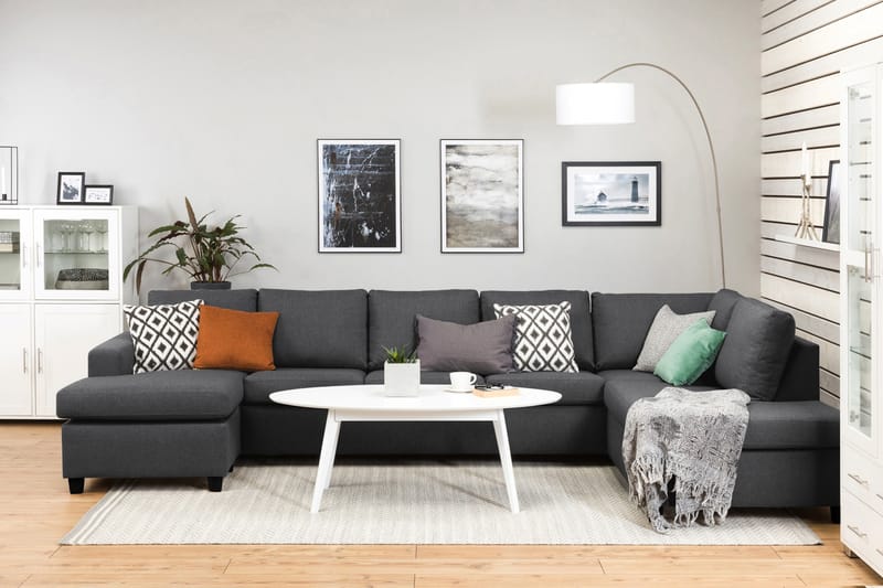 Crazy 5-sits Högervänd U-formad X-Large Soffa med Divan och Schäslong i Tyg - Mörkgrå - Möbler - Soffa - U-soffa