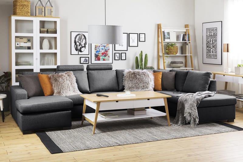 Crazy 5-sits Högervänd U-formad X-Large Soffa med Divan och Schäslong i Tyg - Mörkgrå - Möbler - Soffa - U-soffa