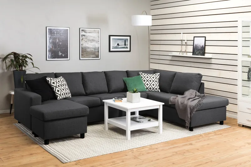 Crazy 5-sits Högervänd U-formad X-Large Soffa med Divan och Schäslong i Tyg - Mörkgrå - Möbler - Soffa - U-soffa