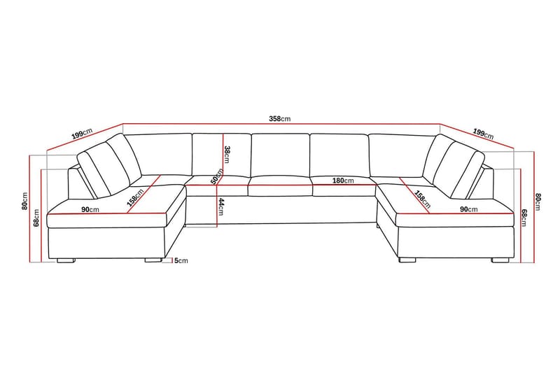 Crazy 5-sits U-formad Soffa med dubbelschäslong i Konstläder - Svart - Möbler - Soffa - Skinnsoffor