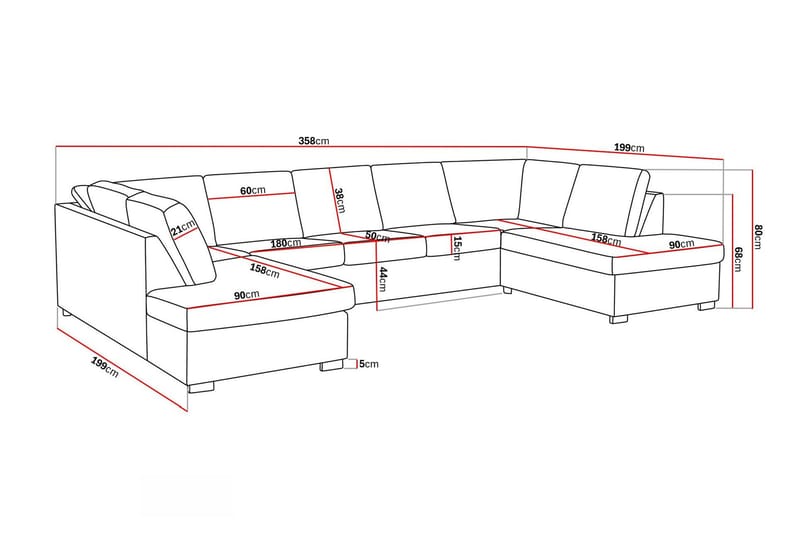 Crazy 5-sits U-formad Soffa med dubbelschäslong i Konstläder - Svart - Möbler - Soffa - Skinnsoffor