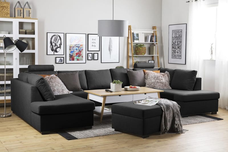 Crazy 5-sits U-formad Soffa med dubbelschäslong i Tyg - Antracit - Möbler - Soffa - U-soffa