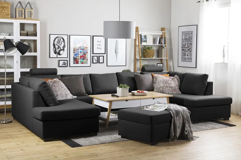 Crazy 5-sits U-formad Soffa med dubbelschäslong i Tyg - Antracit - Möbler - Soffa - U-soffa