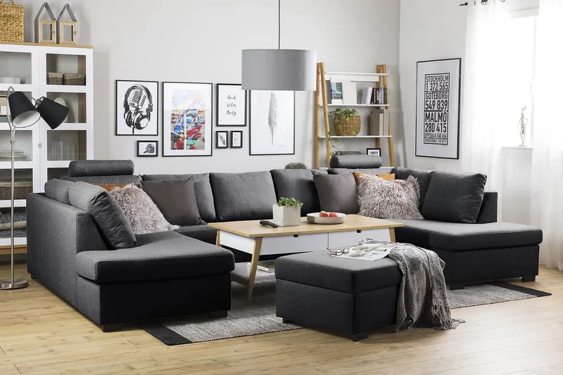 Crazy 5-sits U-formad Soffa med dubbelschäslong i Tyg - Mörkgrå - Möbler - Soffa - U-soffa