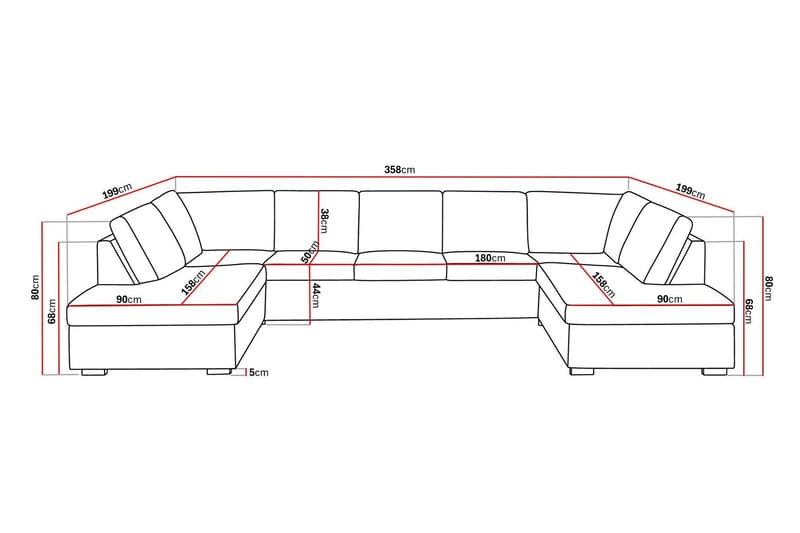 Crazy 5-sits U-formad Soffa med dubbelschäslong i Tyg - Mörkgrå - Möbler - Soffa - U-soffa