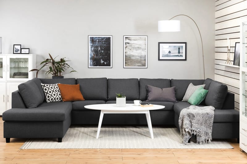 Crazy 5-sits U-formad Soffa med dubbelschäslong i Tyg - Mörkgrå - Möbler - Soffa - U-soffa