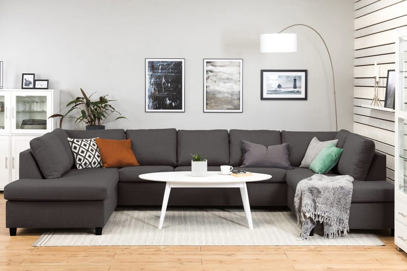 Crazy 5-sits U-formad Soffa med dubbelschäslong i Tyg - Mörkgrå - Möbler - Soffa - U-soffa