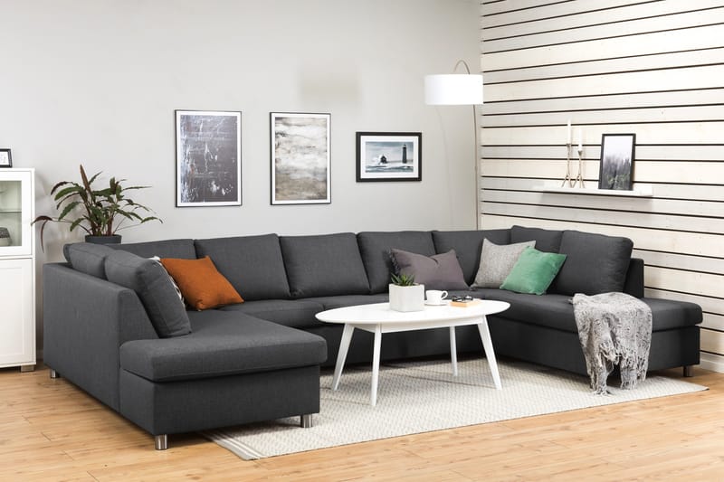 Crazy 5-sits U-formad Soffa med dubbelschäslong i Tyg - Mörkgrå - Möbler - Soffa - U-soffa