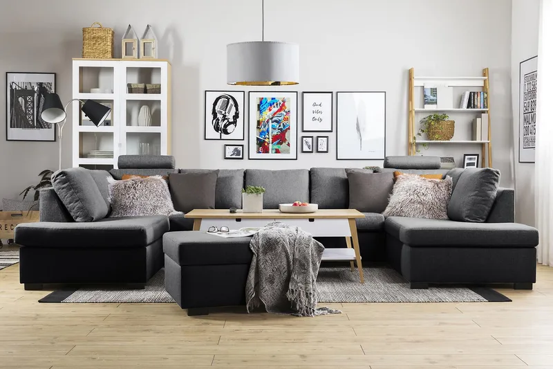 Crazy 5-sits U-formad Soffa med dubbelschäslong i Tyg - Mörkgrå - Möbler - Soffa - U-soffa