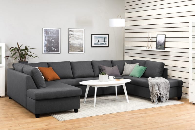 Crazy 5-sits U-formad Soffa med dubbelschäslong i Tyg - Mörkgrå - Möbler - Soffa - U-soffa