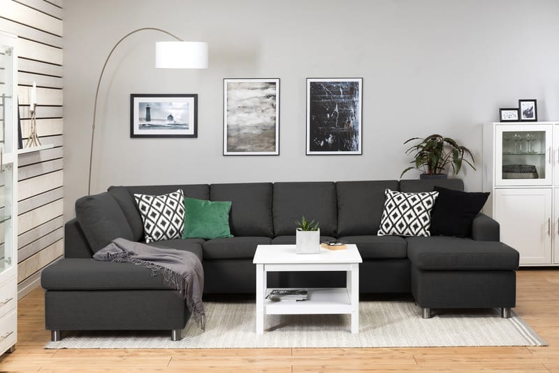 Crazy 5-sits Vänstervänd U-formad Soffa med Divan och Schäslong i Tyg - Antracit - Möbler - Soffa - U-soffa