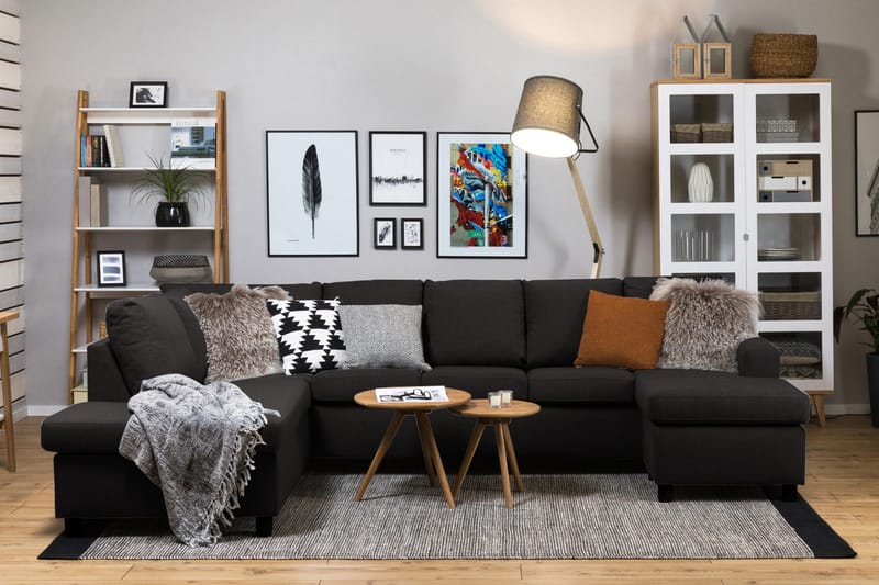 Crazy 5-sits Vänstervänd U-formad Soffa med Divan och Schäslong i Tyg - Antracit - Möbler - Soffa - U-soffa